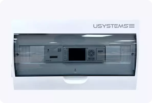 Стандартный комплект системы управления снеготаянием USYSTEMS включает шкаф управления и набор датчиков температуры поверхности, осадков, наружного воздуха и теплоносителя